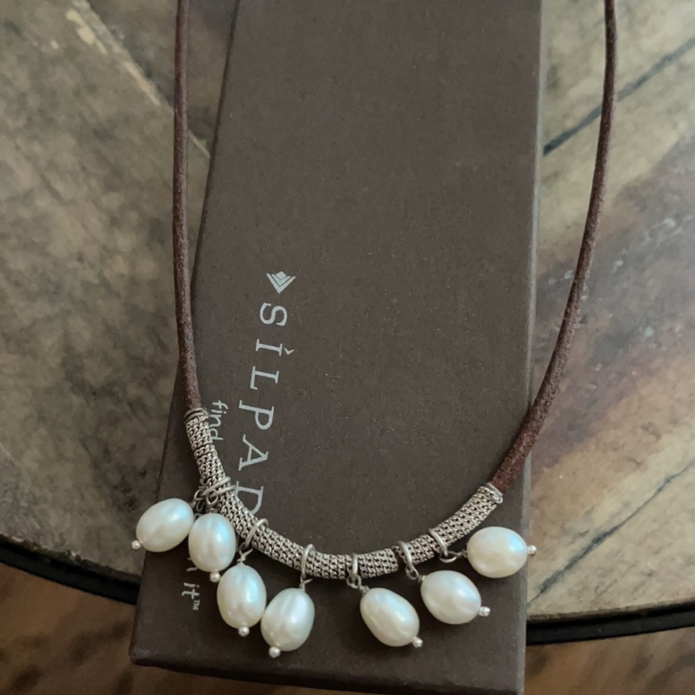 SILPADA Leather and Pearl w/Sterling Necklace- - Picture 2 of 3
